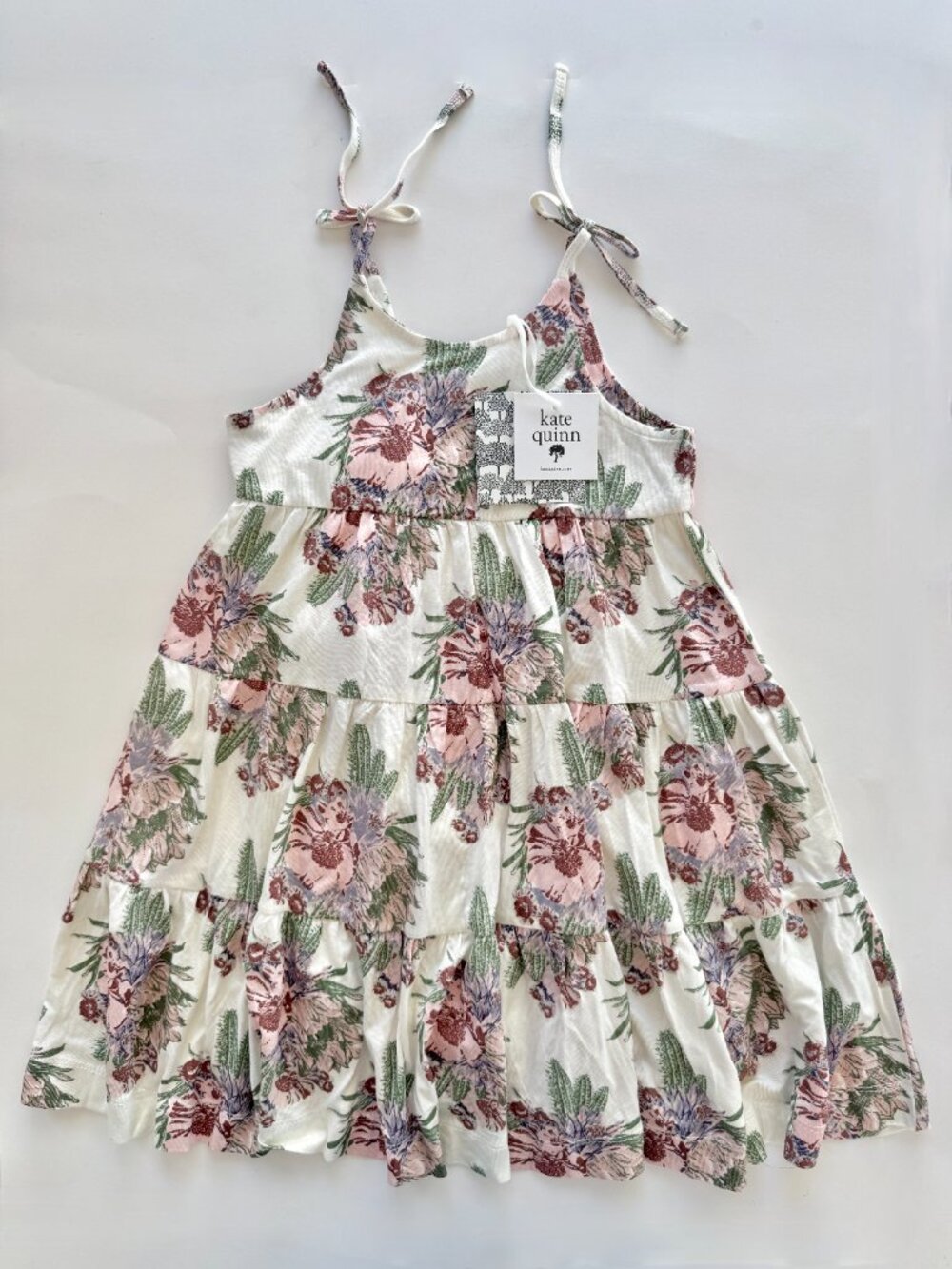 Kate Quinn Girls Dress 3T NWT Cactus Floral Tiered Tie Strap Bamboo